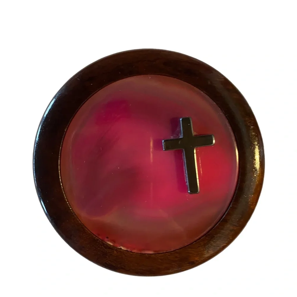 Beautiful Vintage Wooden Resin Ring Container with Onyx Cross